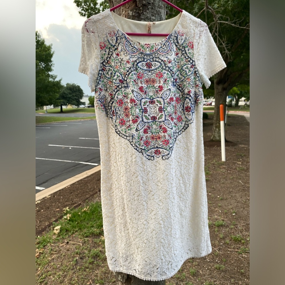 Cream Lace Red Camel Dress